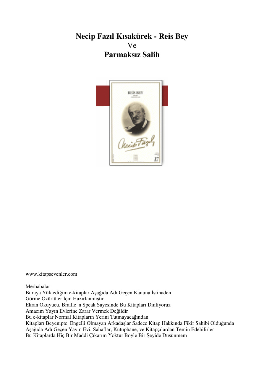 Reis Bey Ve Parmaksiz Salih PDF – Necip Fazıl Kısakürek