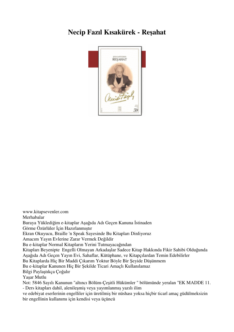 Resahat Seyh Safi PDF – Necip Fazıl Kısakürek