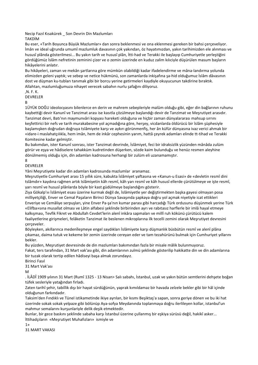 Son Devrin Din Mazlumlari PDF – Necip Fazıl Kısakürek