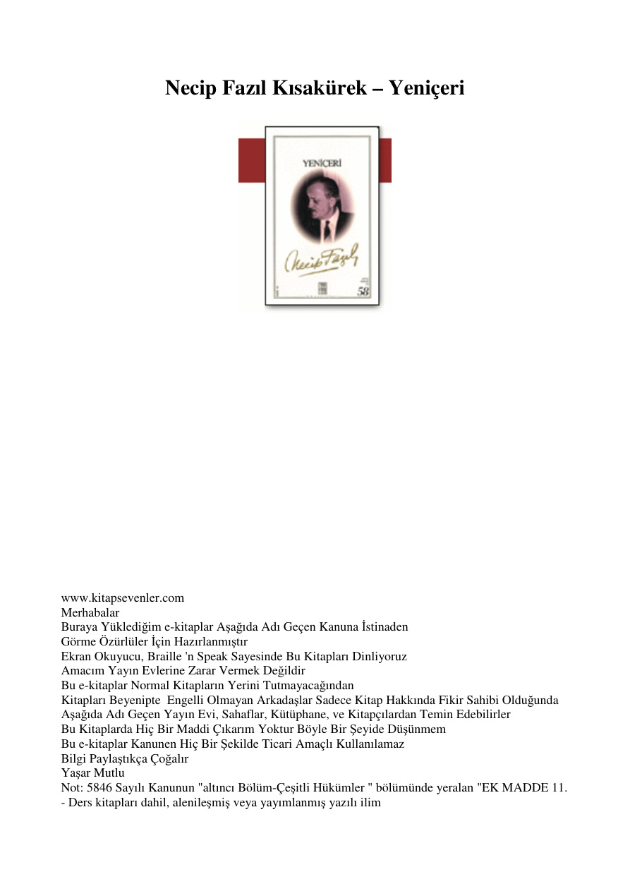 Yeniceri PDF – Necip Fazıl Kısakürek