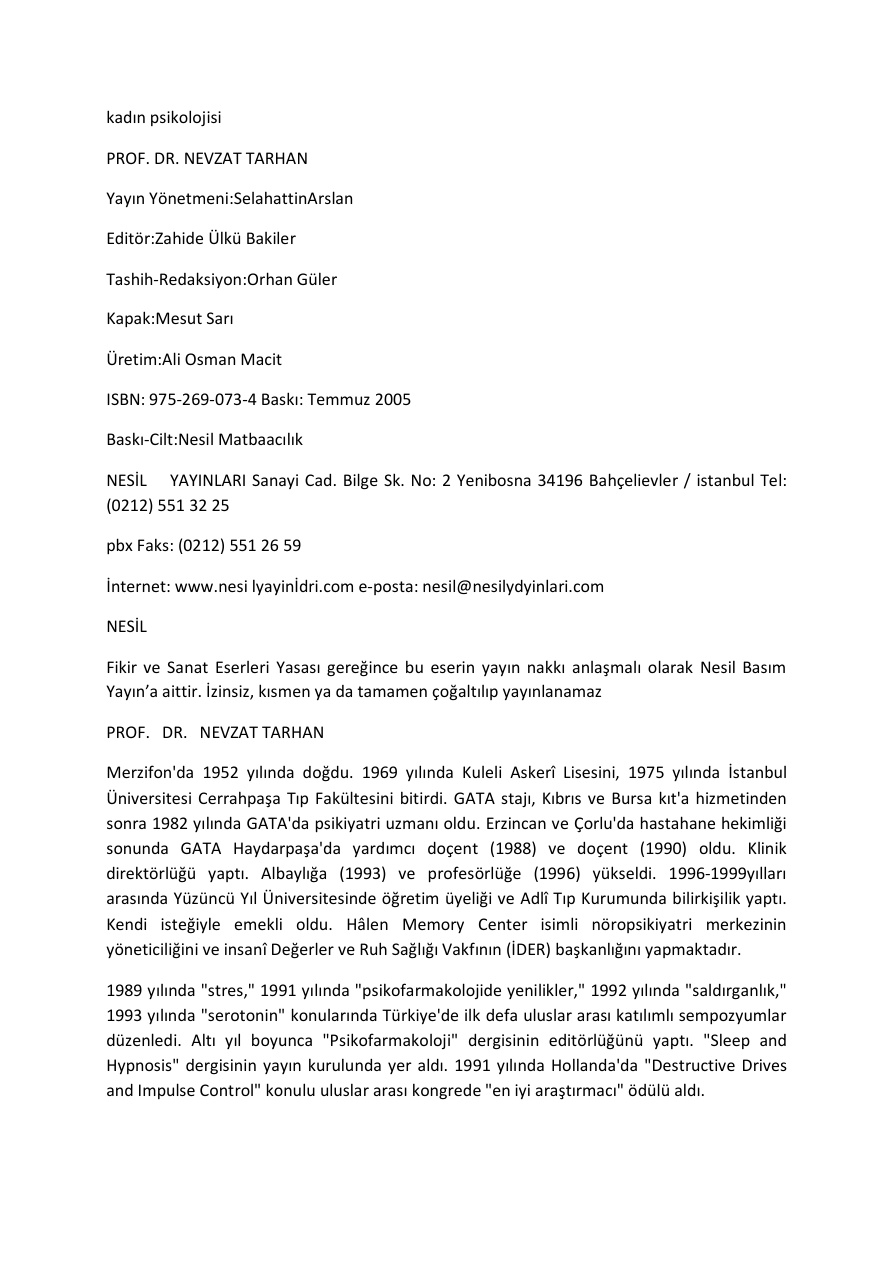 Kadın Psikolojisi PDF – Nevzat Tarhan