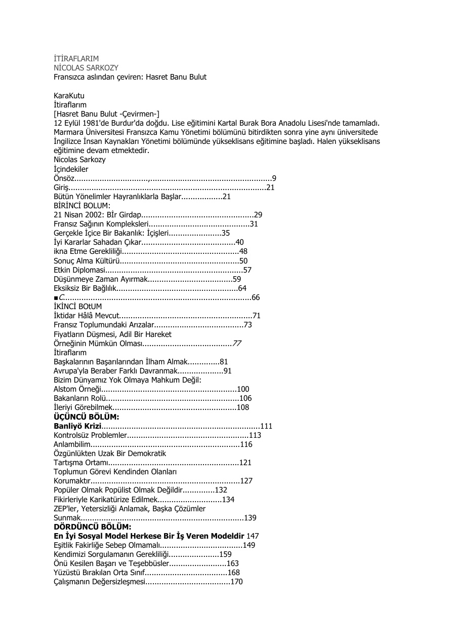 İtiraflarım PDF – Nicolas Sarkozy
