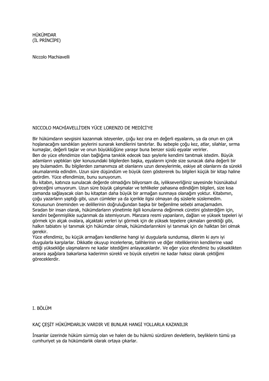Hükümdar (Alternatif) PDF – Niccolo Machiavelli