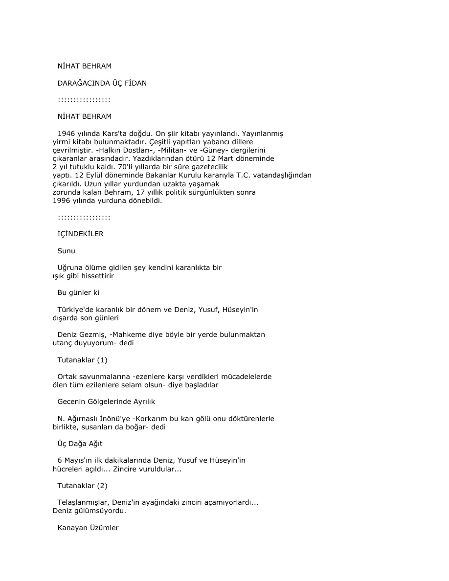 Dar Ağacında Üç Fidan PDF – Nihat Behram