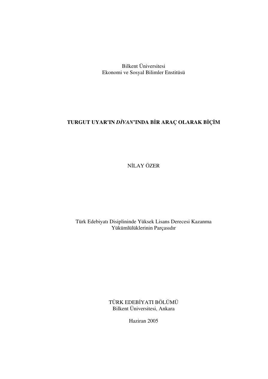Turgut Uyar’ın Divan’ında Bir Araç Olarak Biçim PDF – Nilay Özer