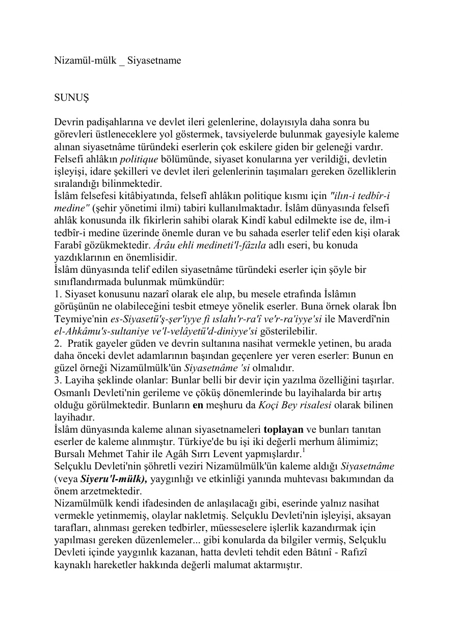 Siyasetname PDF – Nizam-ül Mülk