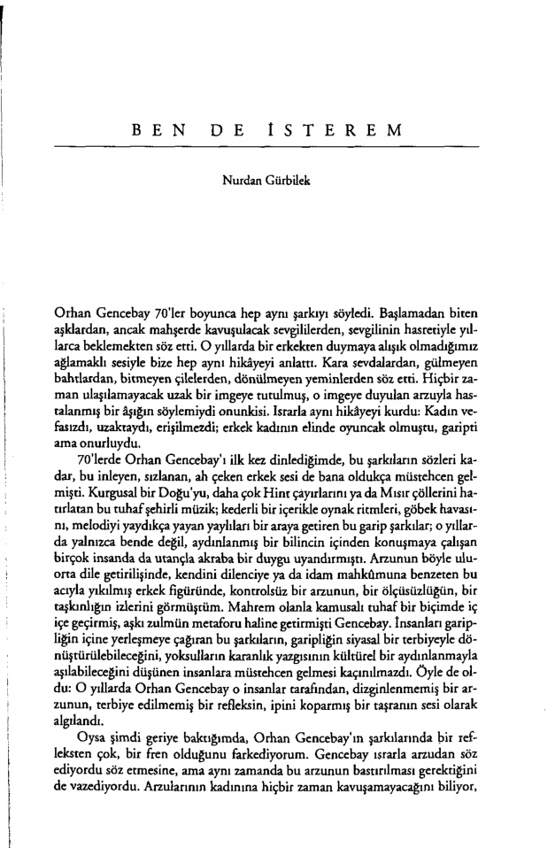 Ben de İsterem PDF – Nurdan Gürbilek