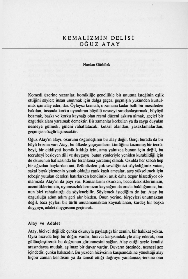 Kemalizmin Delisi Oğuz Atay PDF – Nurdan Gürbilek