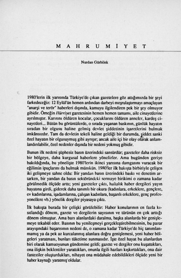 Mahrumiyet PDF – Nurdan Gürbilek