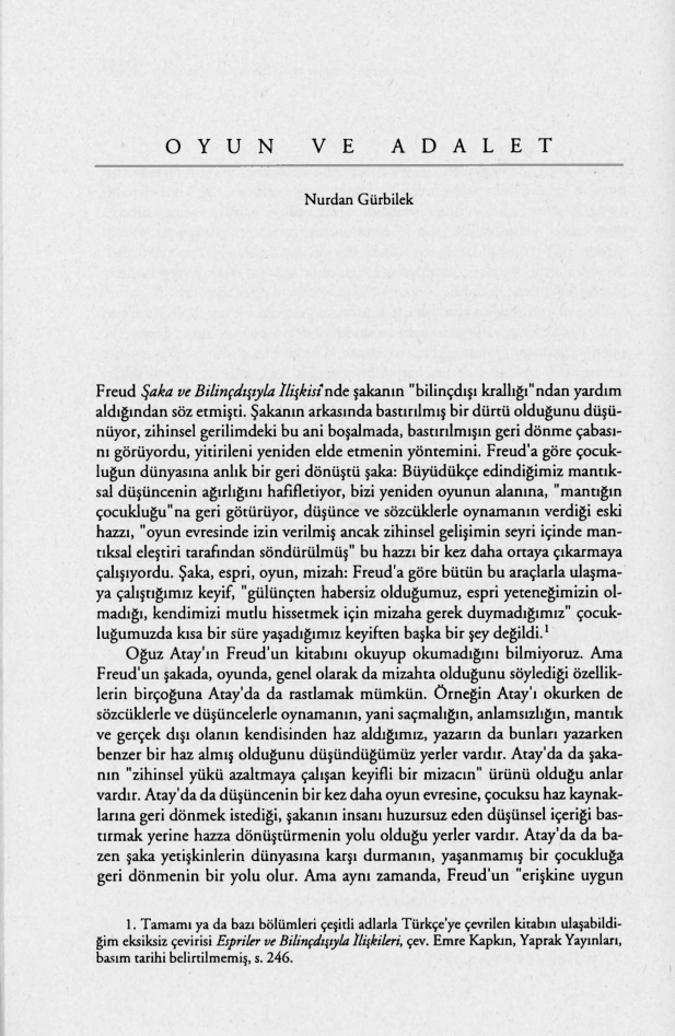 Oyun ve Adalet PDF – Nurdan Gürbilek