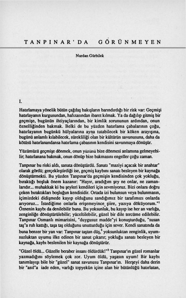 Tanpınar’da Görünmeyen PDF – Nurdan Gürbilek