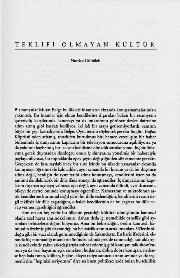 Tekliifi Olmayan Kültür PDF – Nurdan Gürbilek