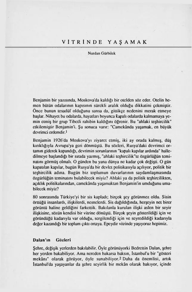 Nurdan Gürbilek Vitrinde Yaşamak Kitap Kapağı