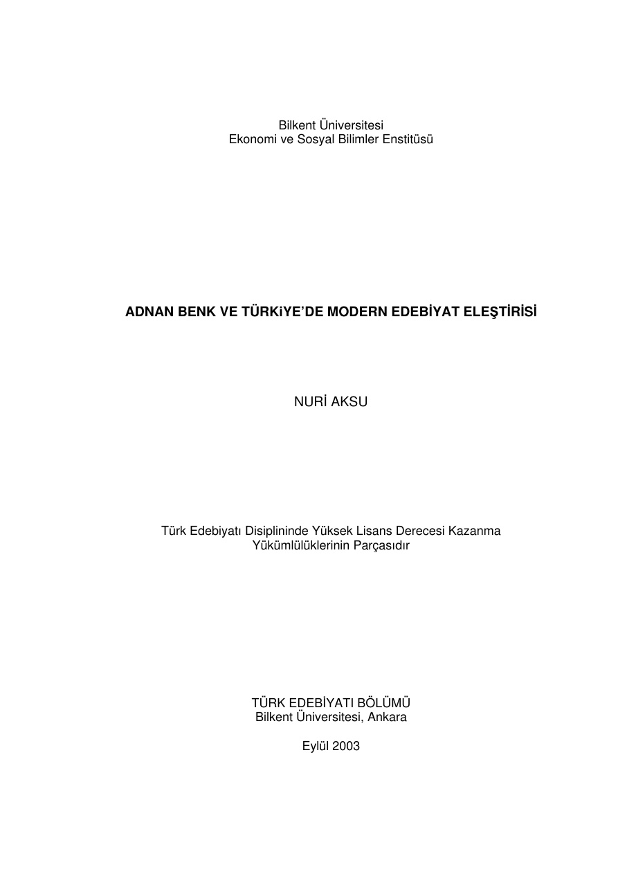 Adnan Benk ve Türkiye’de Modern Edebiyat Eleştirisi PDF – Nuri Aksu