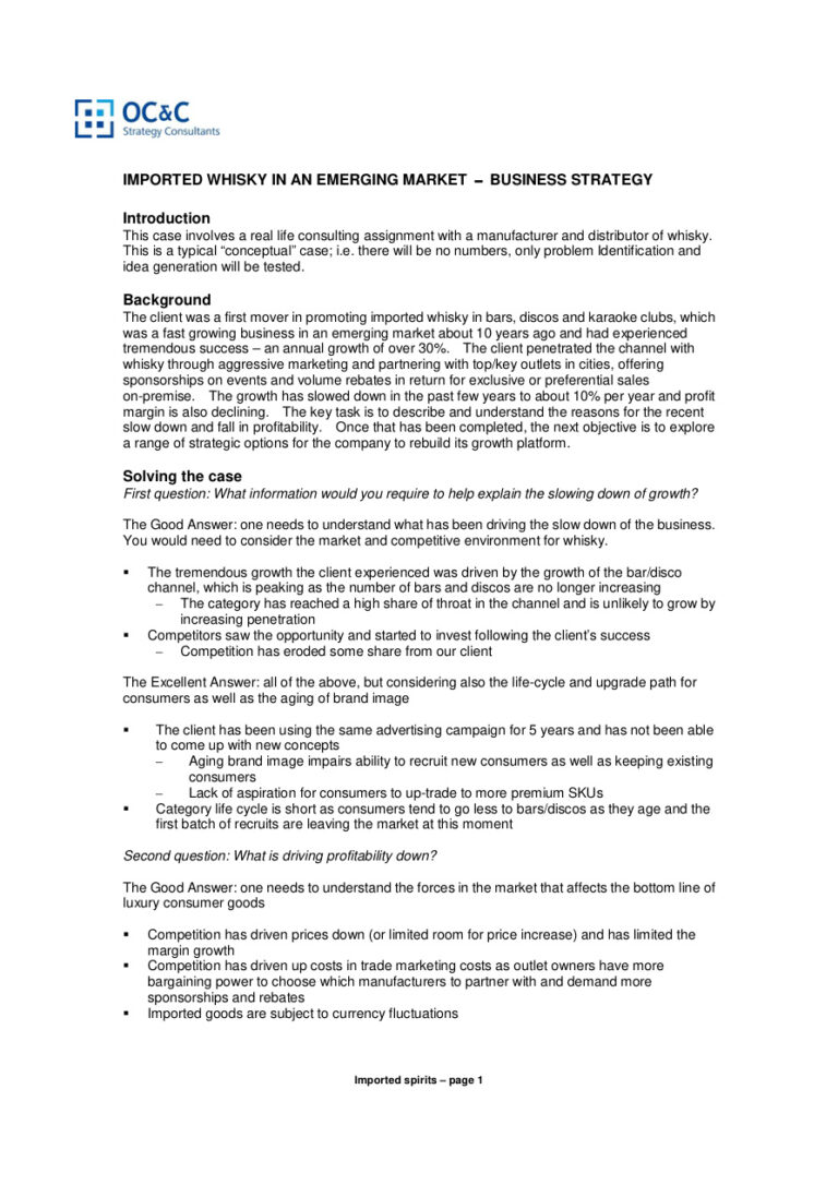 OC&C: Imported Spirits Case Study PDF - OC&C Strategy Consultants 1 OC C Imported spirits Kitap Kapağı