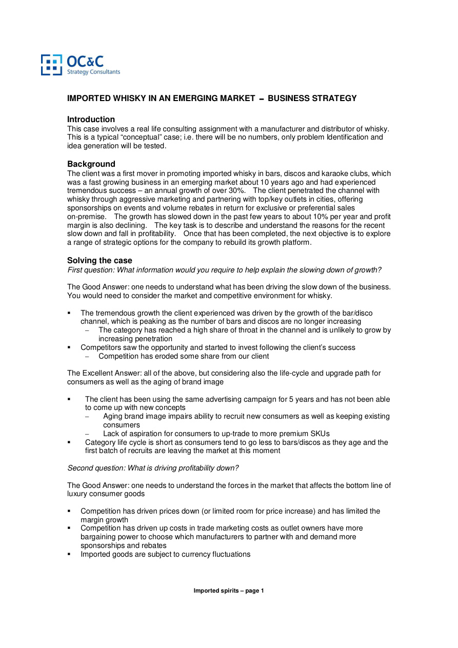 OC&C: Imported Spirits Case Study PDF – OC&C Strategy Consultants