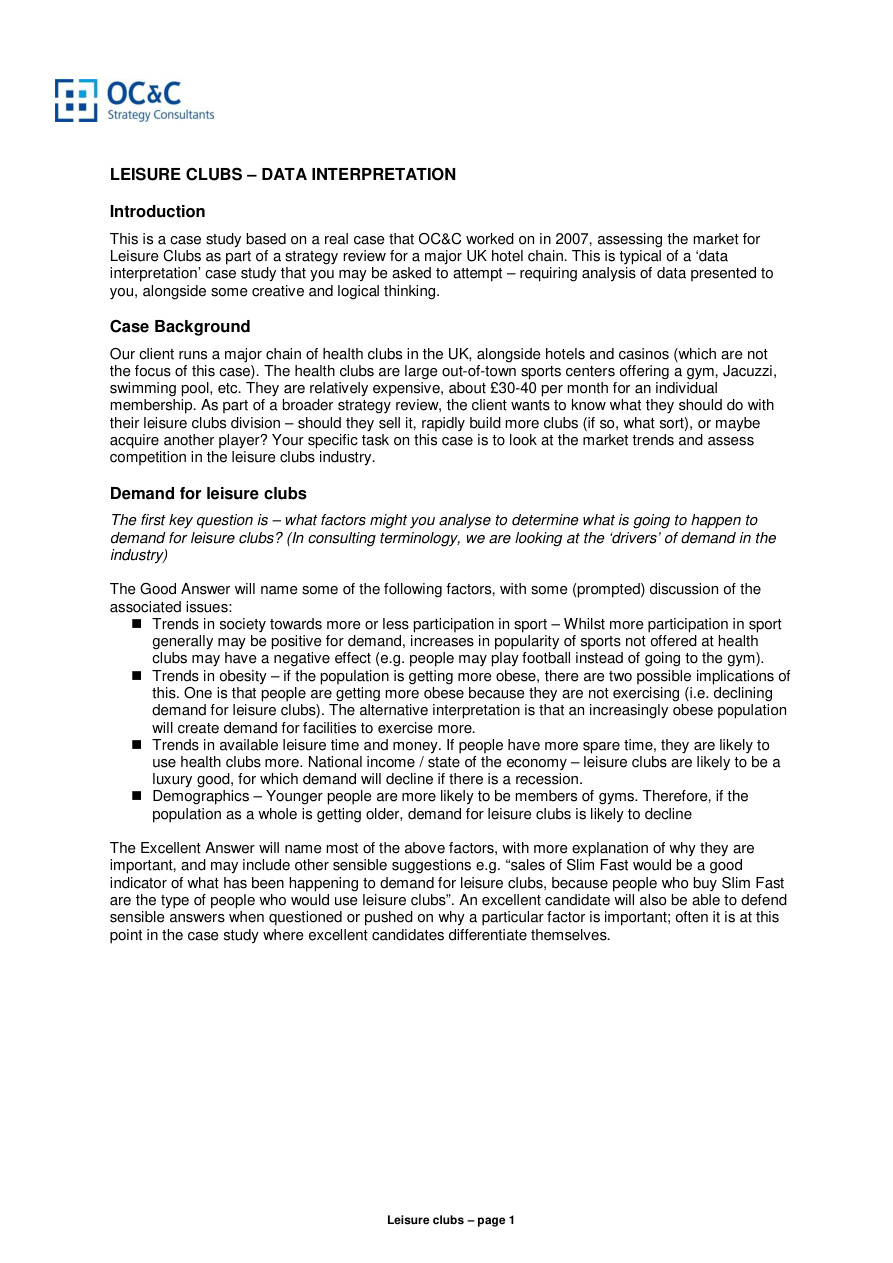 OC&C: Leisure Clubs Case Study PDF – OC&C Strategy Consultants