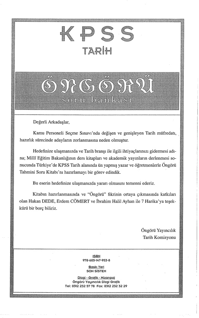 ÖNGÖRÜ TARİH SORU BANKASI 7 HOCADAN PDF – Kolektif / 7 Hoca