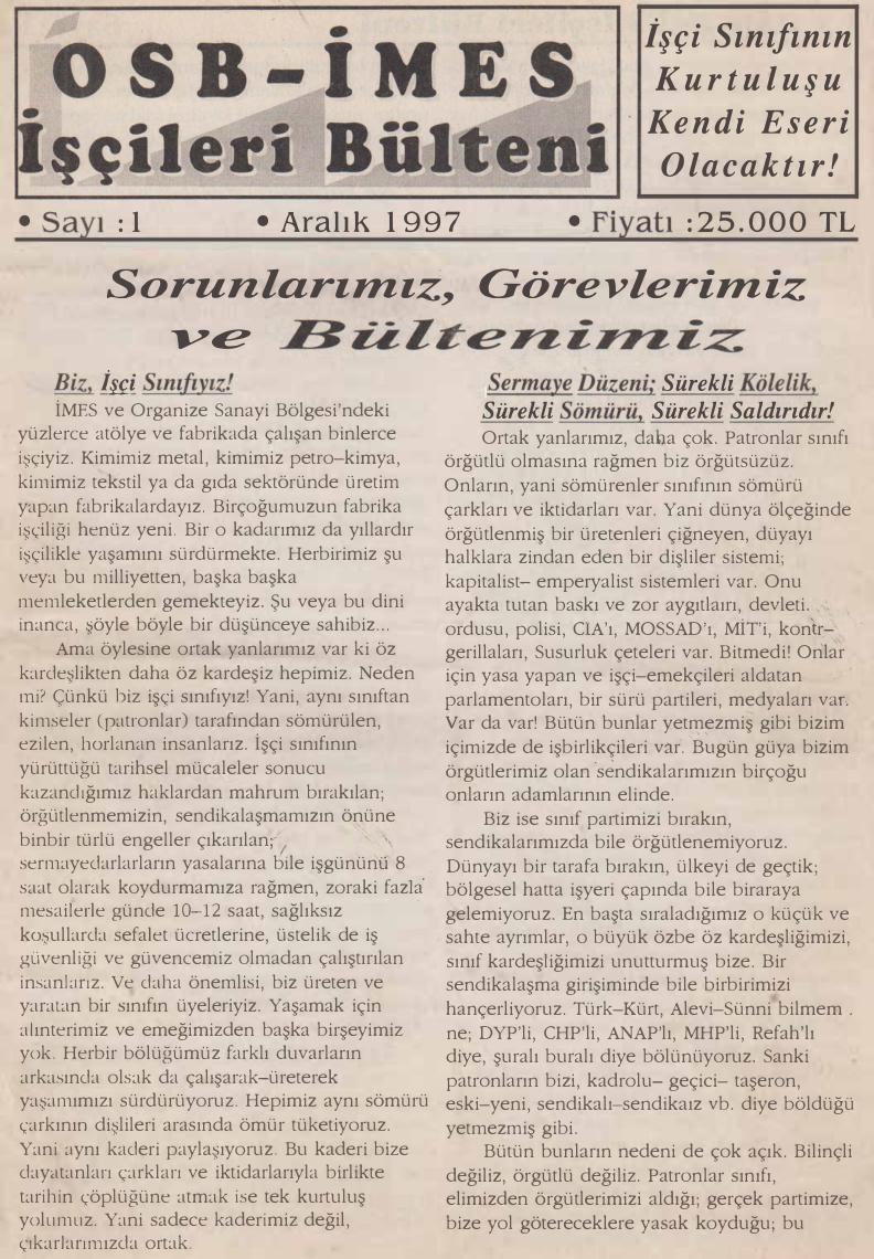 OSB-İMES İşçileri Bülteni Sayı 01 PDF – Kolektif