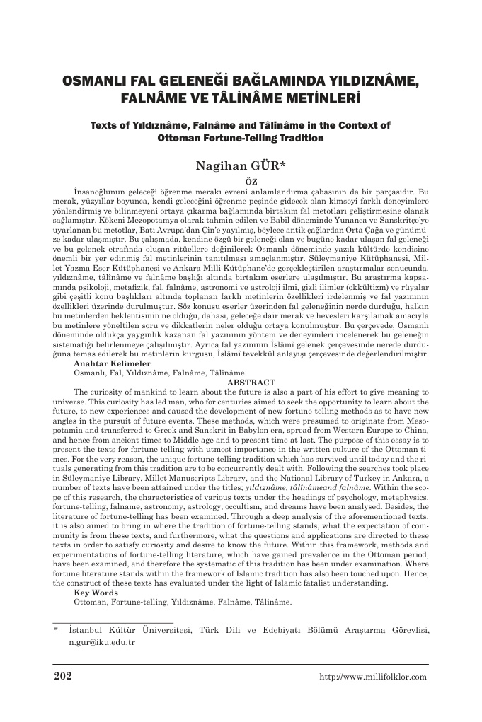 YILDIZNÂME, FALNÂME VE TÂLİNÂME METİNLERİ PDF – Kolektif / Araştırma