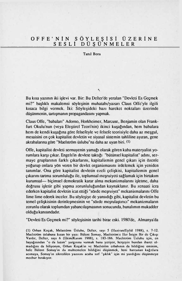 Offe’nin Söylesisi Üzerine Sesli Düsünmeler PDF – Tanıl Bora