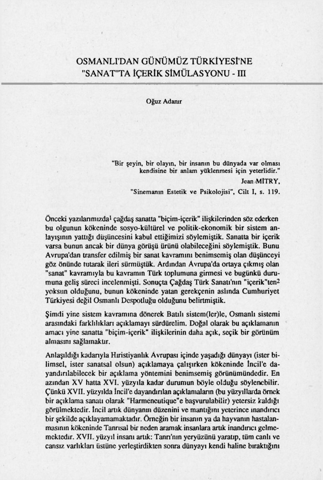 Osmanlıdan Günümüz Türkiye’sine ‘Sanat’ta İçerik Simülasyonu III PDF – Oğuz Adanır
