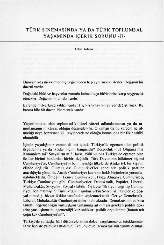 Türk Sinemasında ya da Türk Toplumsal Yaşamında İçerik Sorunu II PDF – Oğuz Adanır