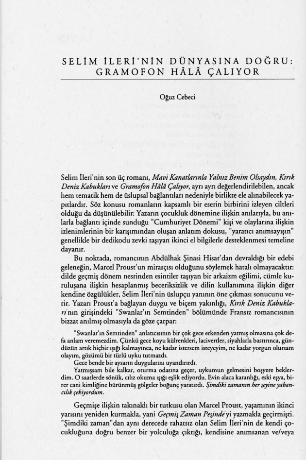 Selim İleri’nin Dünyasına Doğru; Gramofon Hâlâ Çalıyor PDF – Oğuz Cebeci