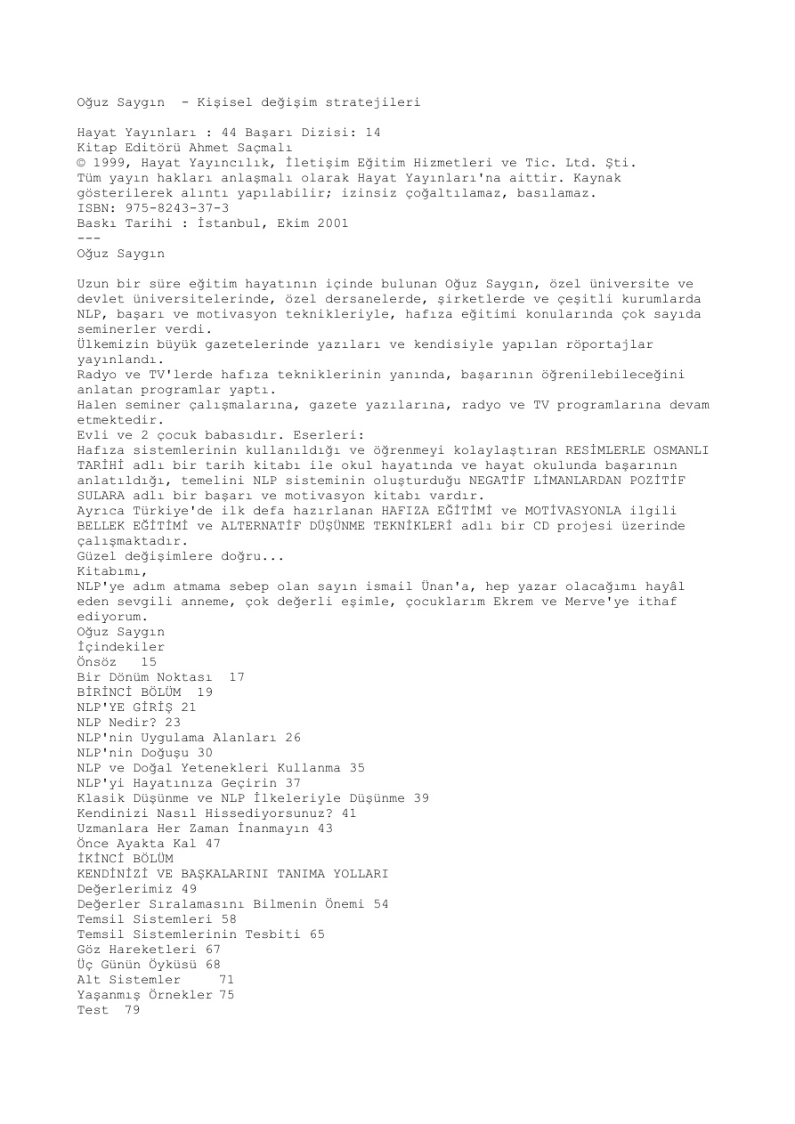 Kişisel Değişim Stratejileri PDF – Oğuz Saygın