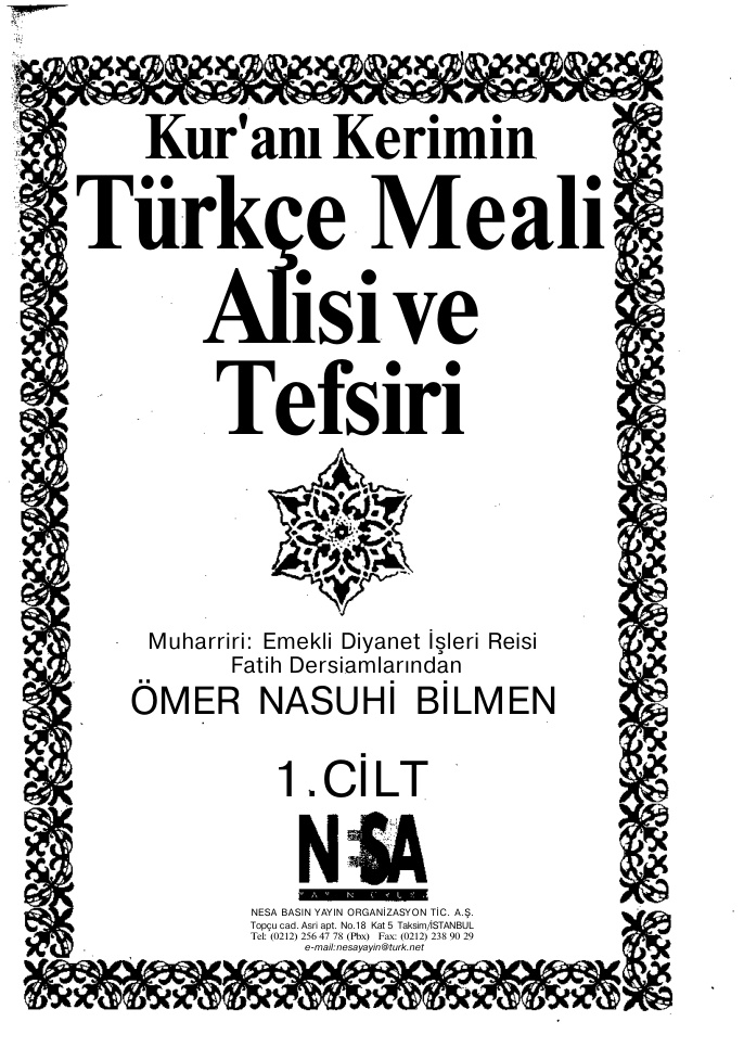 Kuranin Meal Alisi ve Tefsiri Cilt 1 PDF – Ömer Nasuhi Bilmen