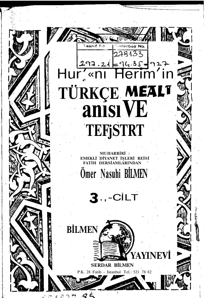 Kuranin Meal Alisi ve Tefsiri Cilt 3 PDF – Ömer Nasuhi Bilmen