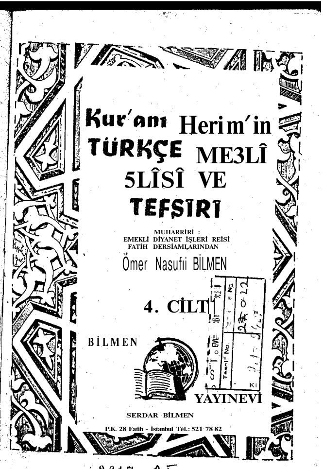 Kuranin Meal Alisi ve Tefsiri Cilt 4 PDF – Ömer Nasuhi Bilmen