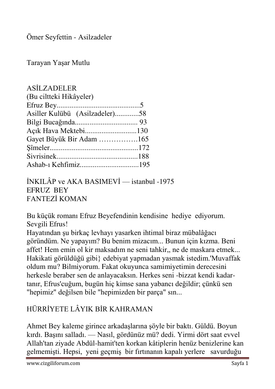 Asilzadeler PDF – Ömer Seyfettin