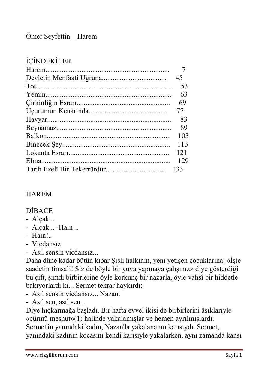 Harem PDF – Ömer Seyfettin