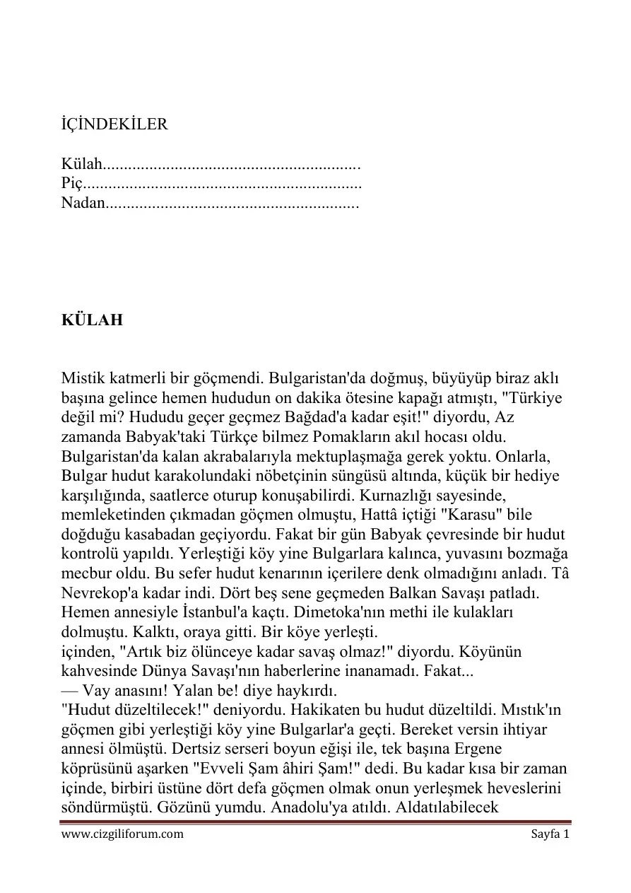 Kulah PDF – Ömer Seyfettin