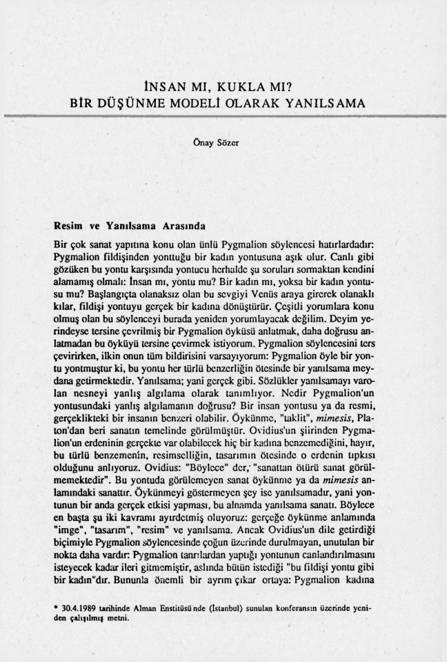 İnsan mı, Kukla mı; Bir Düşünce Modeli Olarak Yanılsama PDF – Önay Sözer