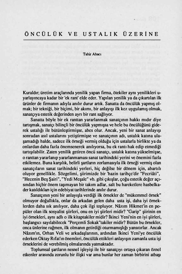 Öncülük ve Ustalik Üzerine PDF – Tahir Abacı