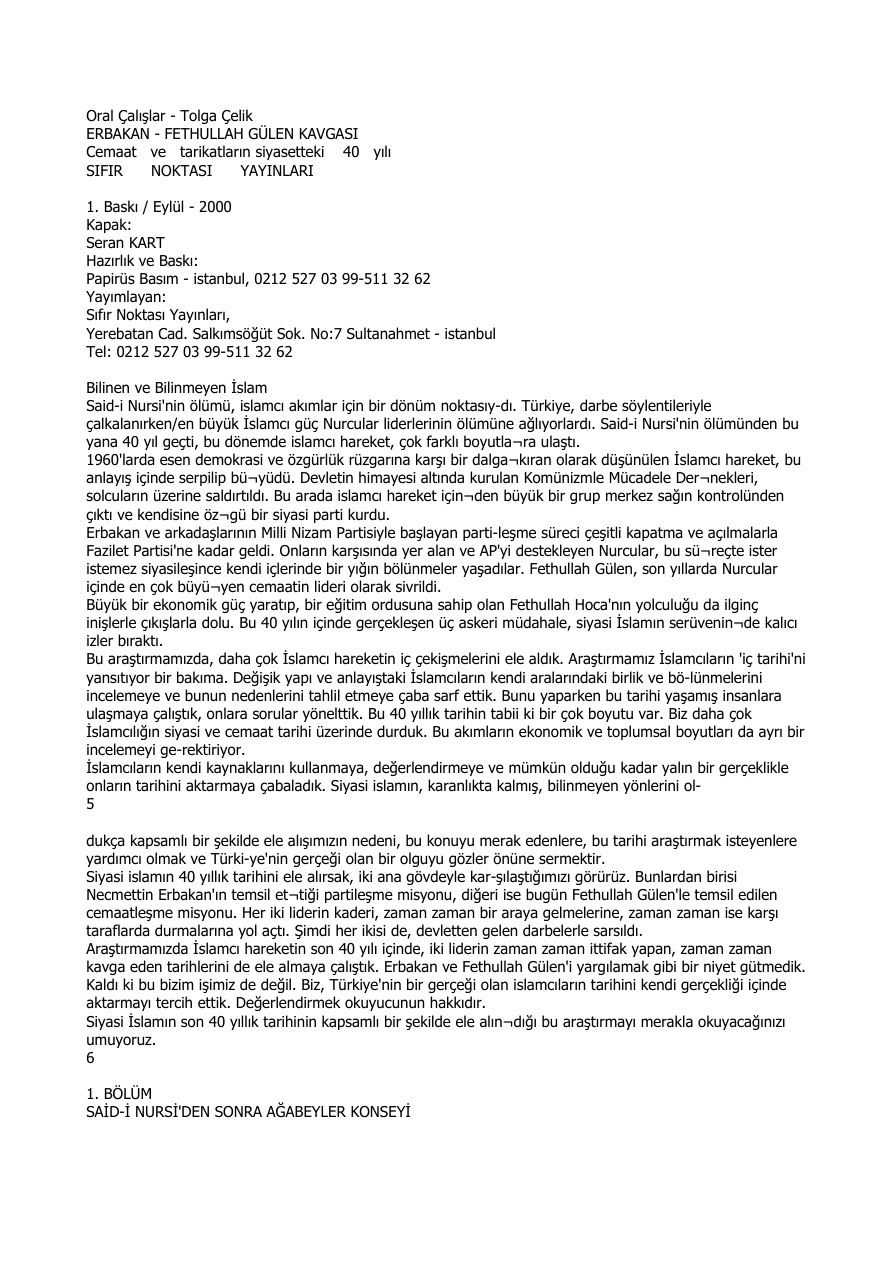 Erbakan & Fetullah Gulen PDF – Oral Çalışlar & Tolga Çelik