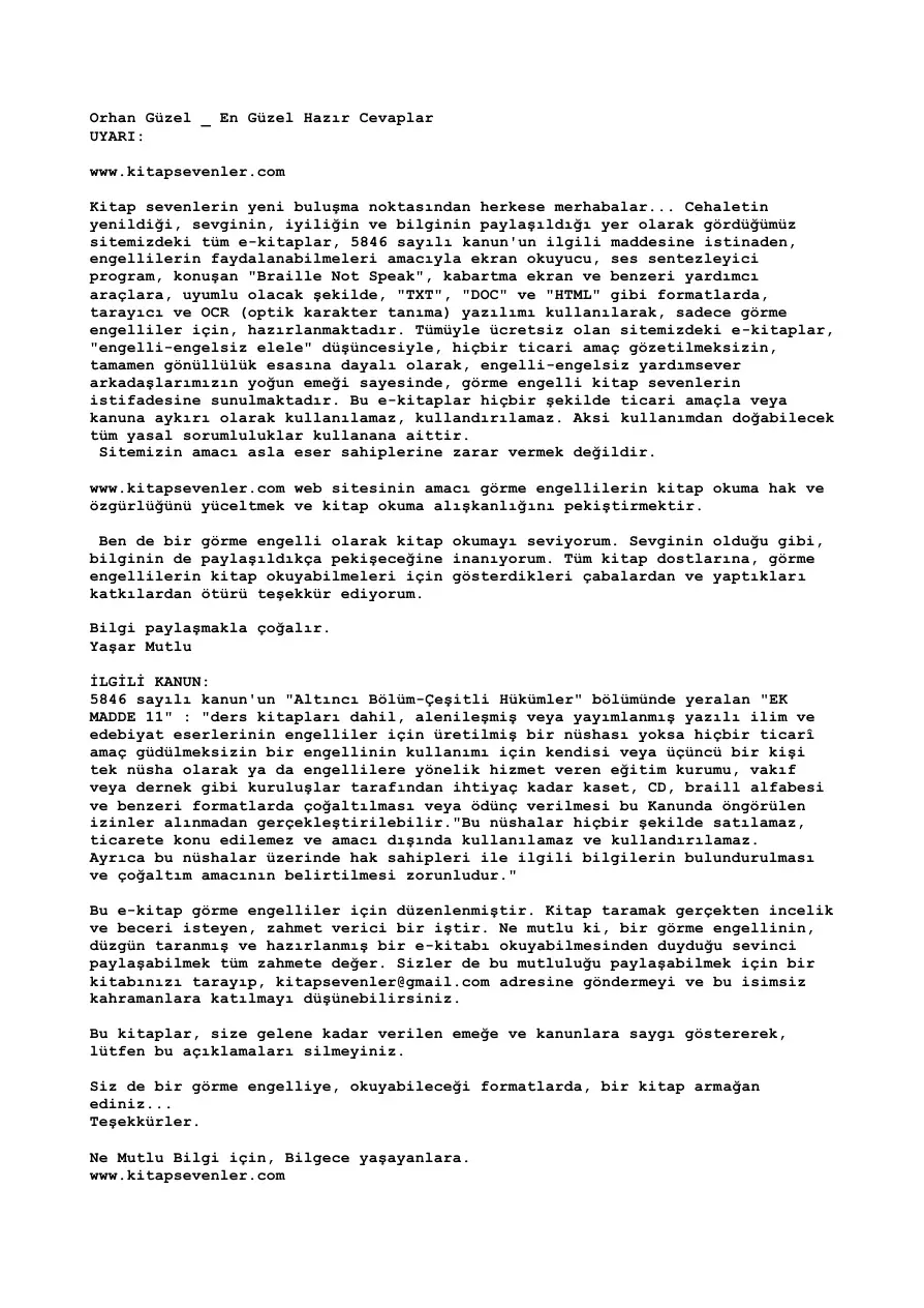 En Güzel Hazır Cevaplar PDF – Orhan Güzel