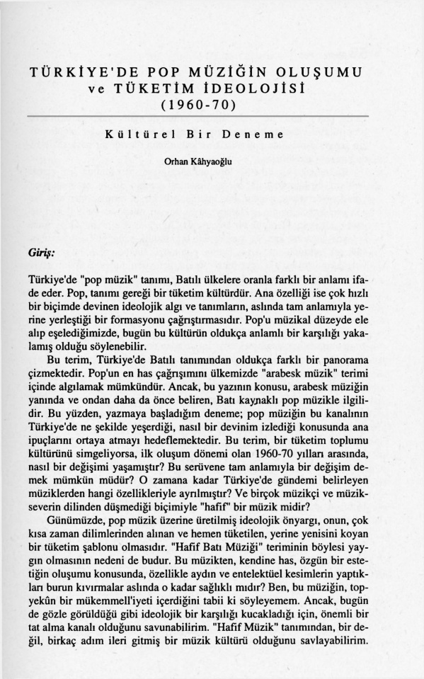 Türkiye’de Pop Müziğin Oluşumu ve Tüketim İdeolojisi PDF – Orhan Kâhyaoğlu