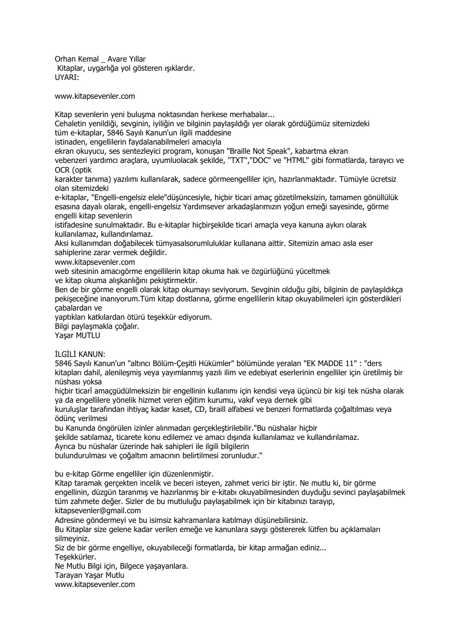 Avare Yıllar PDF – Orhan Kemal