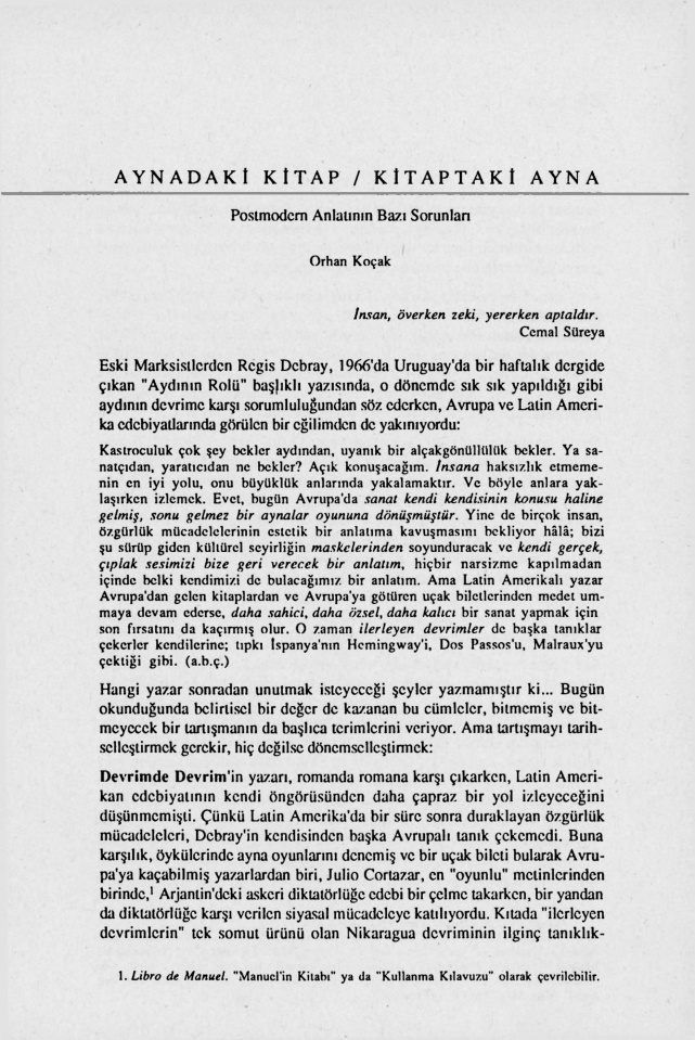 Aynadaki Kitap, Kitaptaki Ayna (Postmodern Anlatının Bazı Sorunları) PDF – Orhan Koçak
