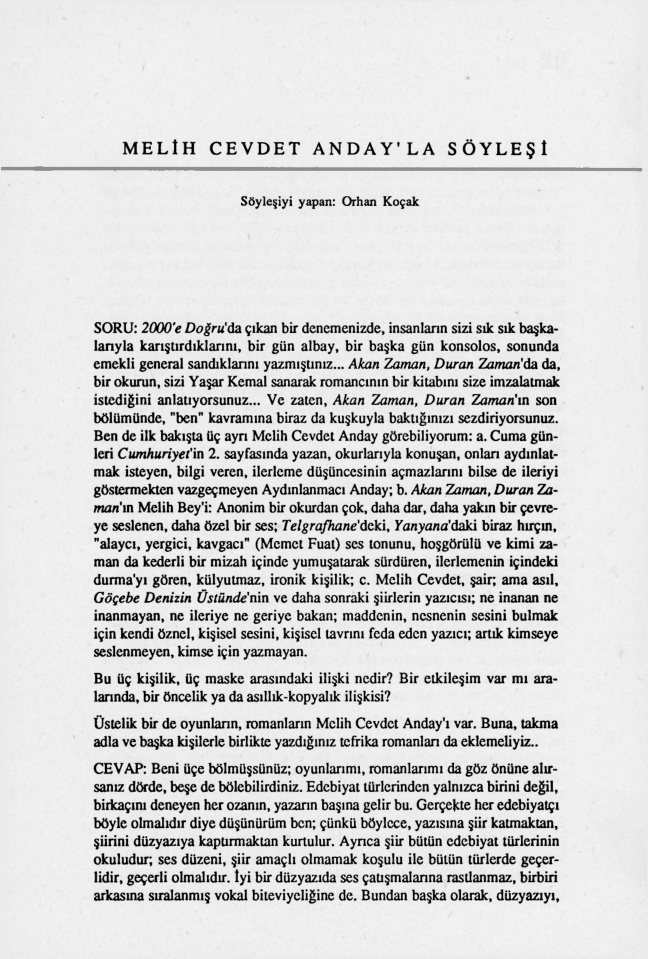 Melih Cevdet Anday’la Söyleşi PDF – Orhan Koçak
