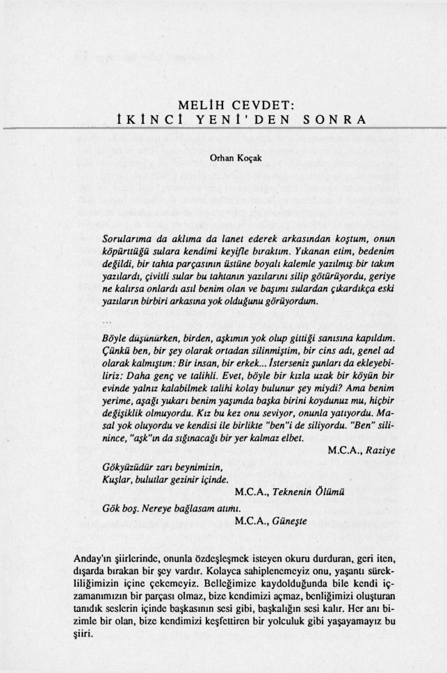Melih Cevdet; İkinci Yeni’den Sonra PDF – Orhan Koçak