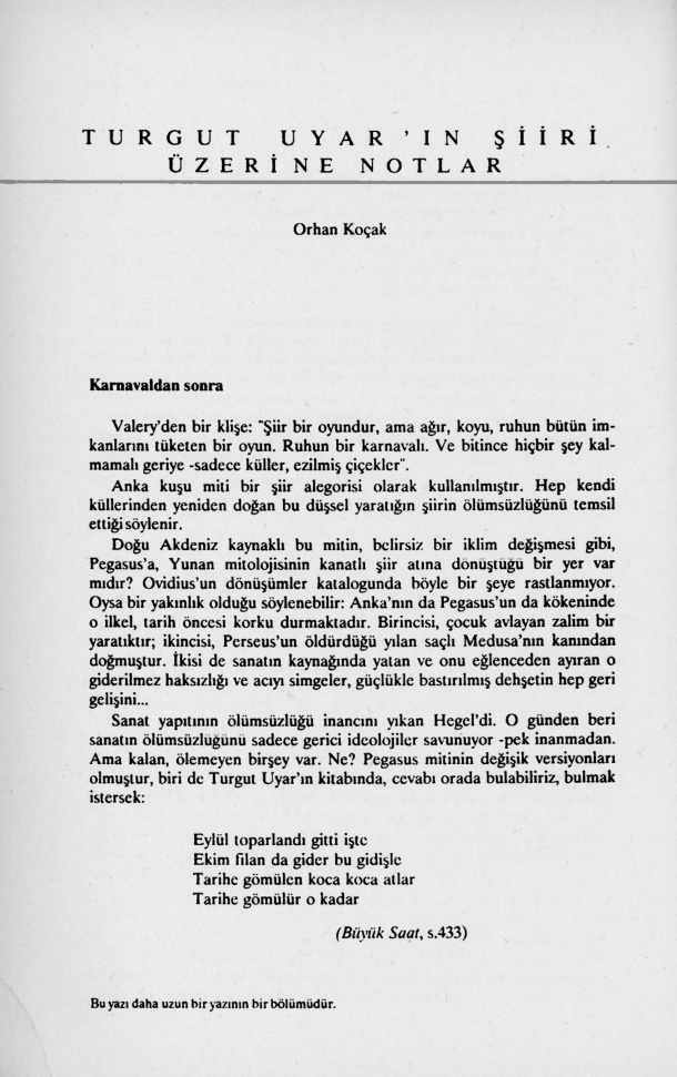 Turgur Uyar’ın Şiiri Üzerine Notlar PDF – Orhan Koçak