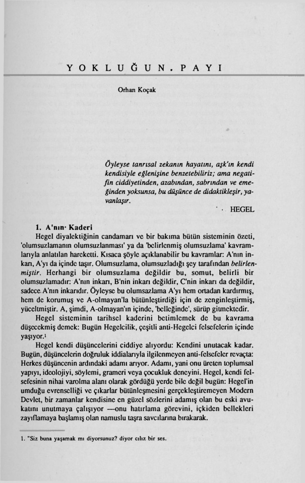Yokluğun Payı PDF – Orhan Koçak