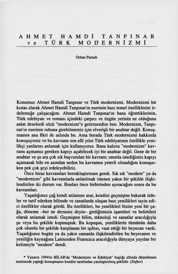 Ahmet Hamdi Tanpınar ve Türk Modernizmi PDF – Orhan Pamuk