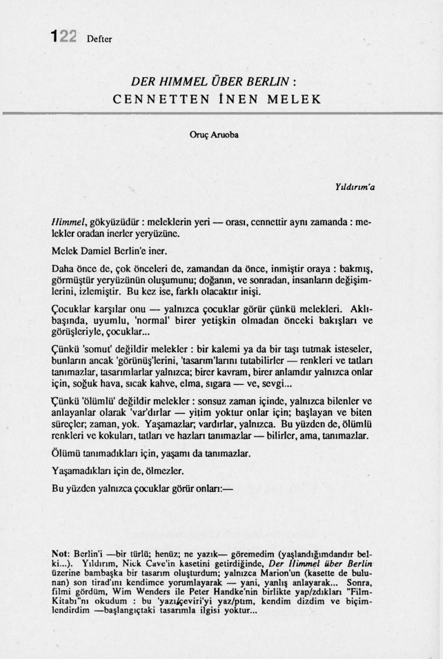 Berlin Üzerinde Gökyüzü; Cennetten İnen Melek PDF – Oruç Aruoba