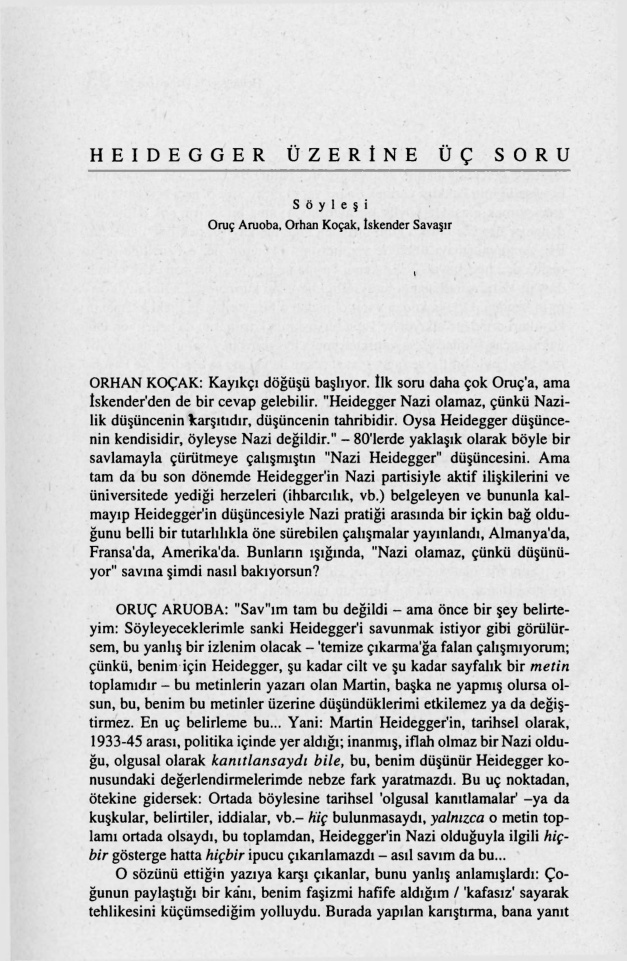 Heidegger Üzerine Üç Soru PDF – Oruç Aruoba, Orhan Koçak, İskender Savaşır