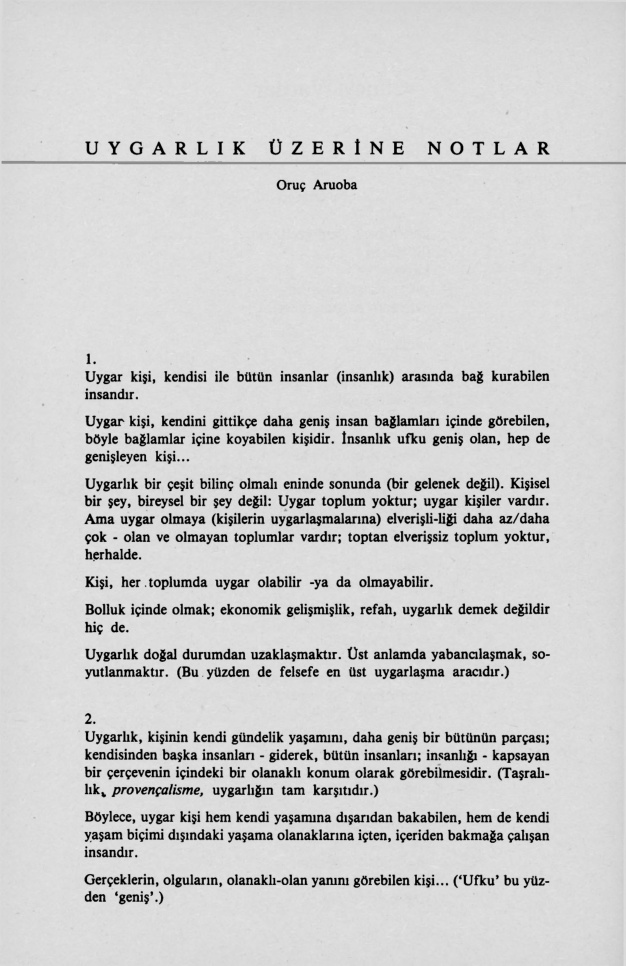 Uyugarlık Üzerine Notlar PDF – Oruç Aruoba